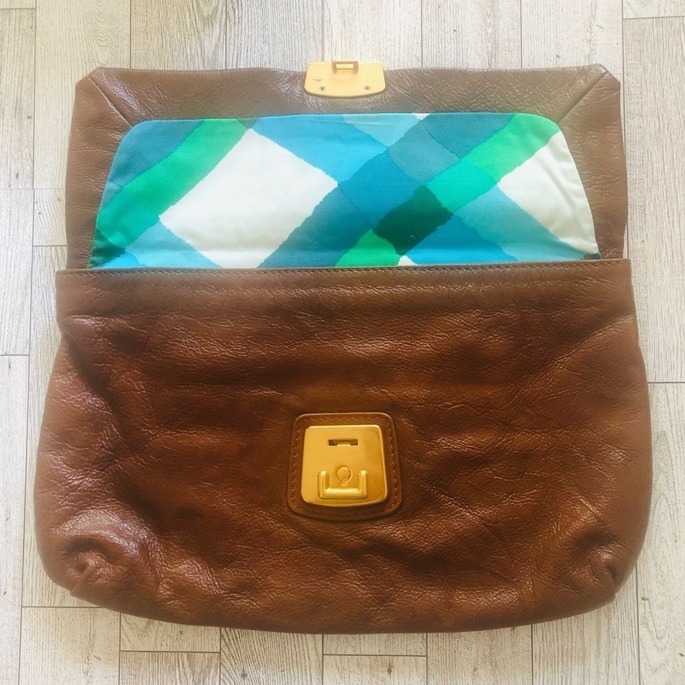 MARC JACOBS Cognac Leather Brass Butter Soft Clutch RARE - Picture 3 of 7